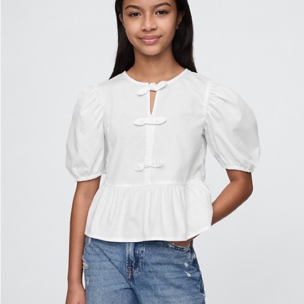 Gap Kids Girls White Puff Sleeve Peplum Top - Spring Summer - Size 12-14Y